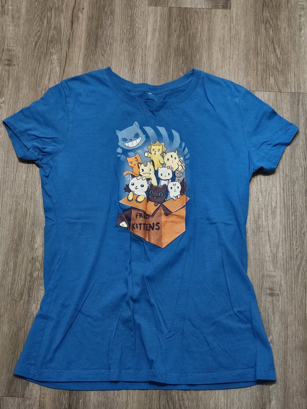 Blue Graphic Cat Tee - Free Kittens